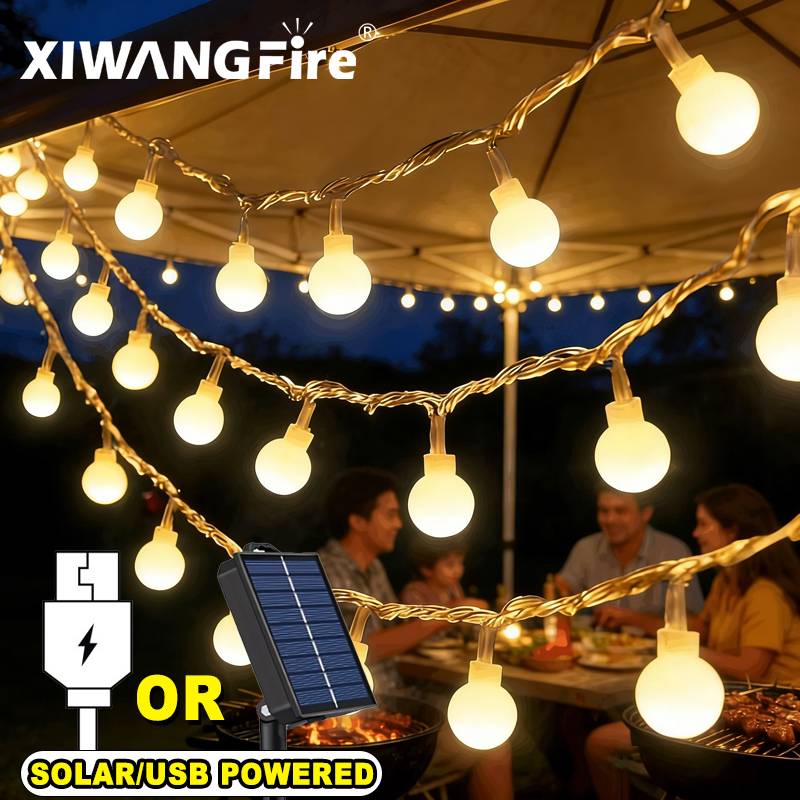 Battery Outdoor Camping - 3-10M ソーラー/USB/バッテリー式ストリングライト、フェアリーグローブボールLED、防水屋外用、クリスマス、結婚式、庭、キャンプ、テントの装飾に