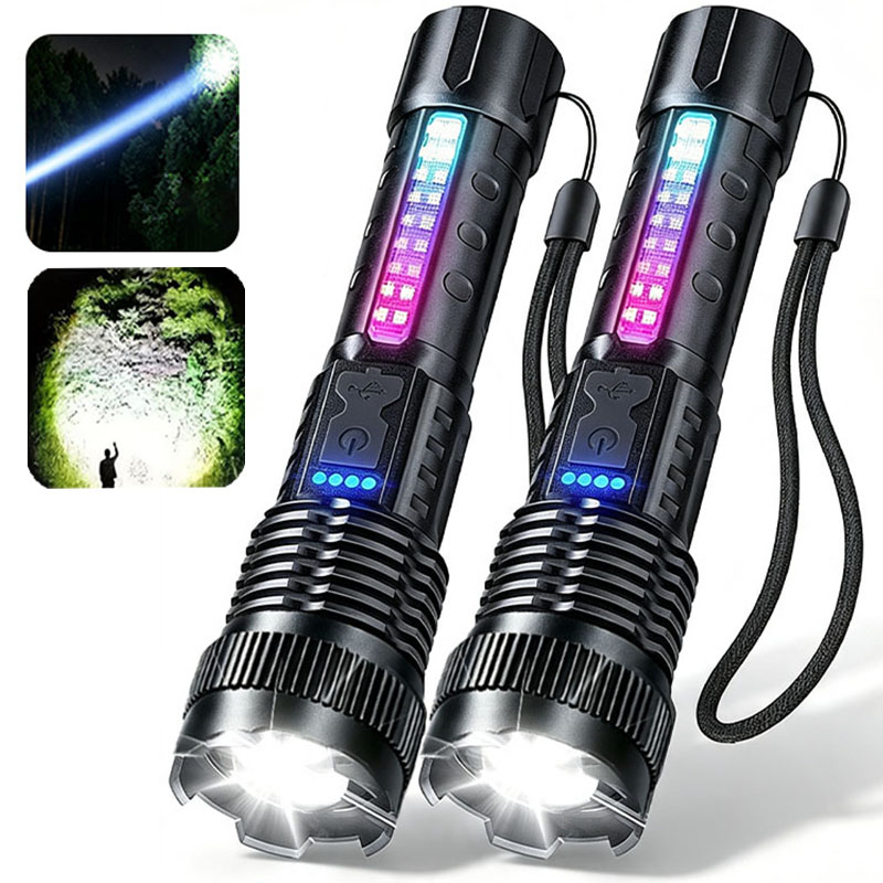 Outdoor Camping Glamping Share - 2個セット ハイパワーLED懐中電灯 強光タクティカルトーチ 充電式ポータブルランプ アウトドア緊急用キャンプランタン