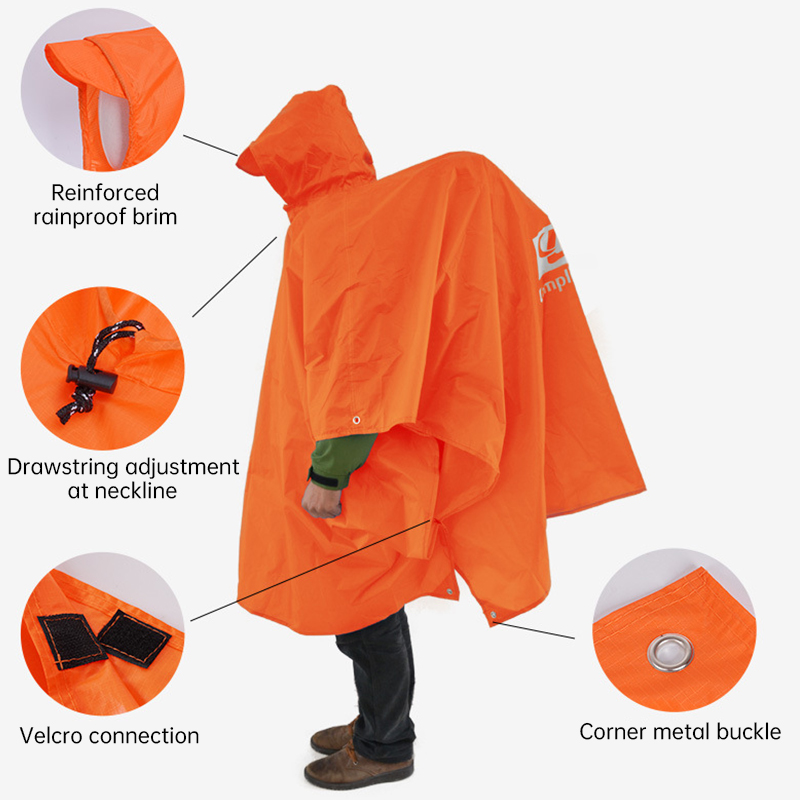 Camping Rain Poncho - 3 in 1 防水レインコート軽量アウトドアハイキングレインポンチョレインジャケットカバーサンシェルターキャンプハイキングサイクリングクライミング
