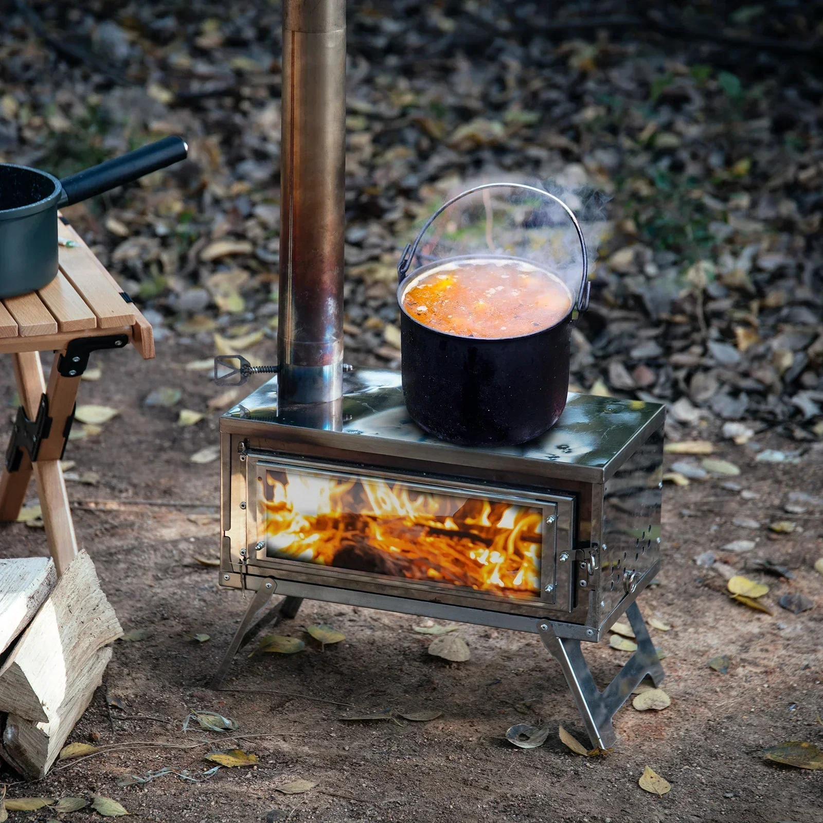Outdoor Camping Sink - キャンプ用木製ストーブ,ポータブル,折りたたみ式,二次低音,取り外し可能な燃焼,屋外,冬