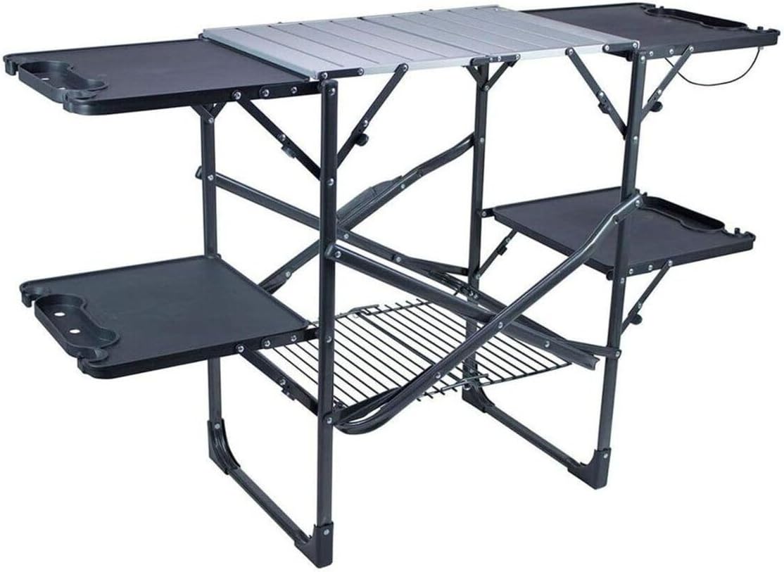 Cooking Outdoor Camping - スリム折りたたみ式ポータブルキャンプキッチンテーブル、耐熱トップサイドシェルフ、収納ラック、ペーパータオルホルダー、ピクニックや屋外調理用クックステーション（ブラック）