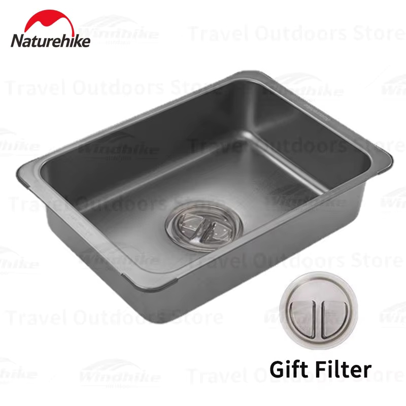 Outdoor Camping Sink - Naturehike 洗濯シンク ステンレス鋼 屋外調理器具洗面器 キャンプ洗面器 マルチツール