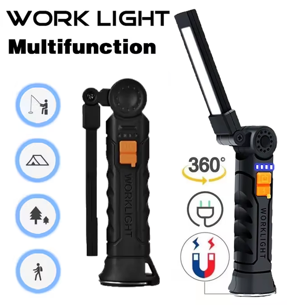 Battery Outdoor Camping - ポータブル COB LED 懐中電灯 USB 充電式トーチ、磁気緊急作業灯、内蔵バッテリー付き、アウトドアキャンプ用