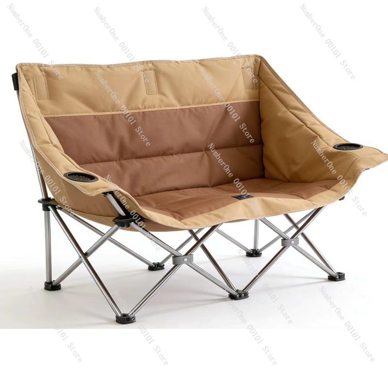Outdoor Camping Folding Chairs - ポータブル屋外折りたたみダブルキャンプチェアパッド入り2人掛けシートポータブルピクニック釣り椅子背もたれアームレスト付きビーチ用