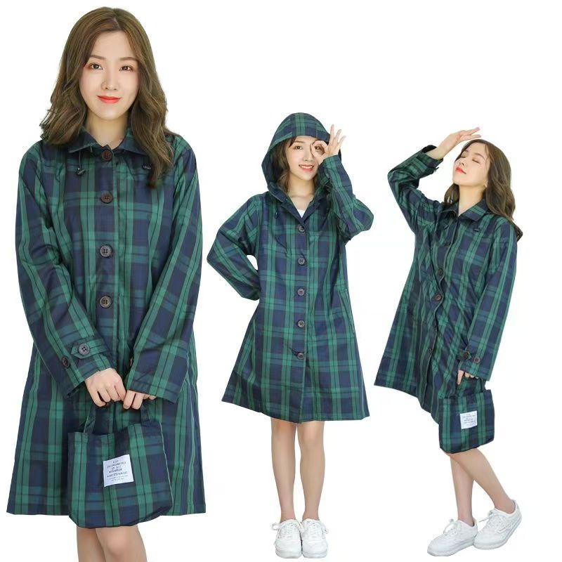 Camping Rain Poncho - 男性と女性のための軽量で通気性のあるレインコート,防水ポンチョ,緑色の格子のマント,防風レインウェア,ジャケット