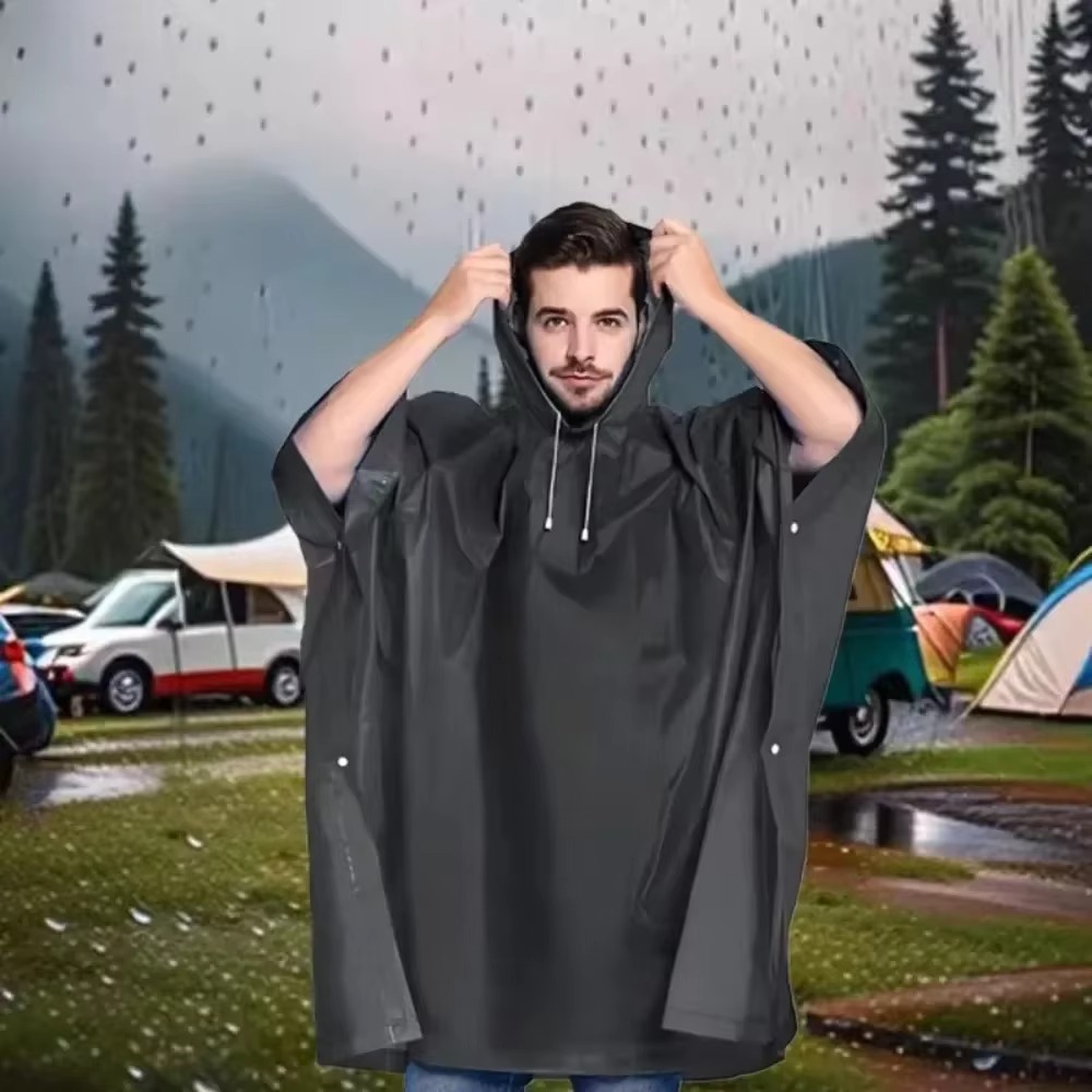 Camping Rain Poncho - 3 in 1 防水レインポンチョ フード付き袖付き アウトドアレインコート