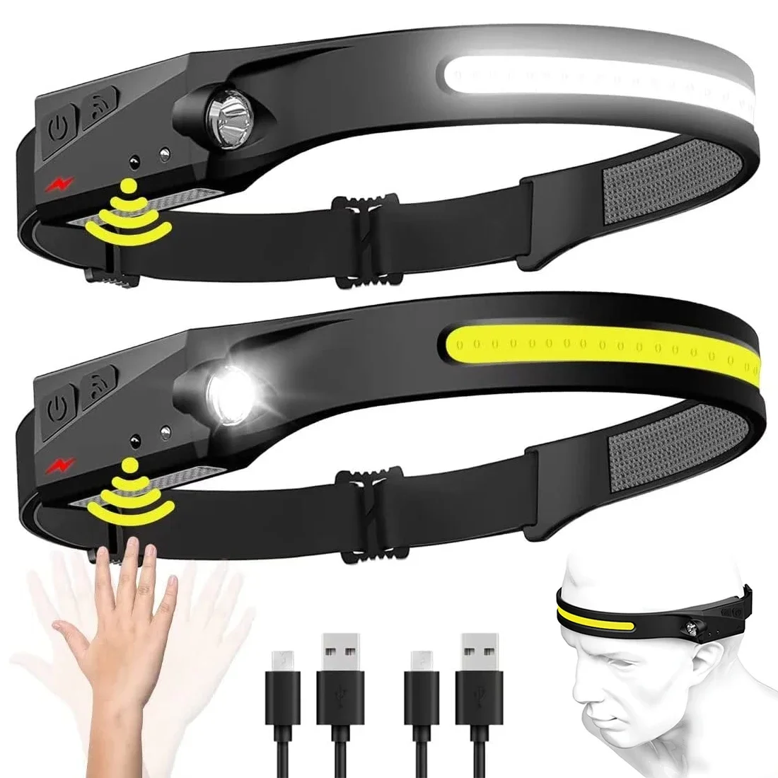 Battery Outdoor Camping - COB 投光器 LED 誘導ヘッドランプ USB 充電式ヘッドライト内蔵バッテリー付き屋外キャンプ釣りヘッド懐中電灯