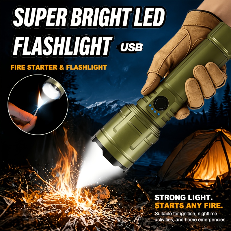 Battery Outdoor Camping - 懐中電灯ライター＆モバイルバッテリーコンボ、充電式、ズーム可能な超高輝度ビーム、アウトドアキャンプ緊急用5モード懐中電灯