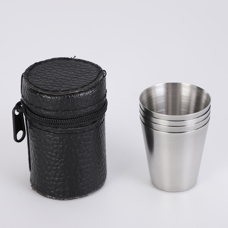 Outdoor Camping Gear Brands - 4 個 30 ミリリットルステンレス鋼ショットグラスレザーケース付き屋外ハイキングギア積み重ね可能なカップキャンプセットポータブルドリンクウェアカップ