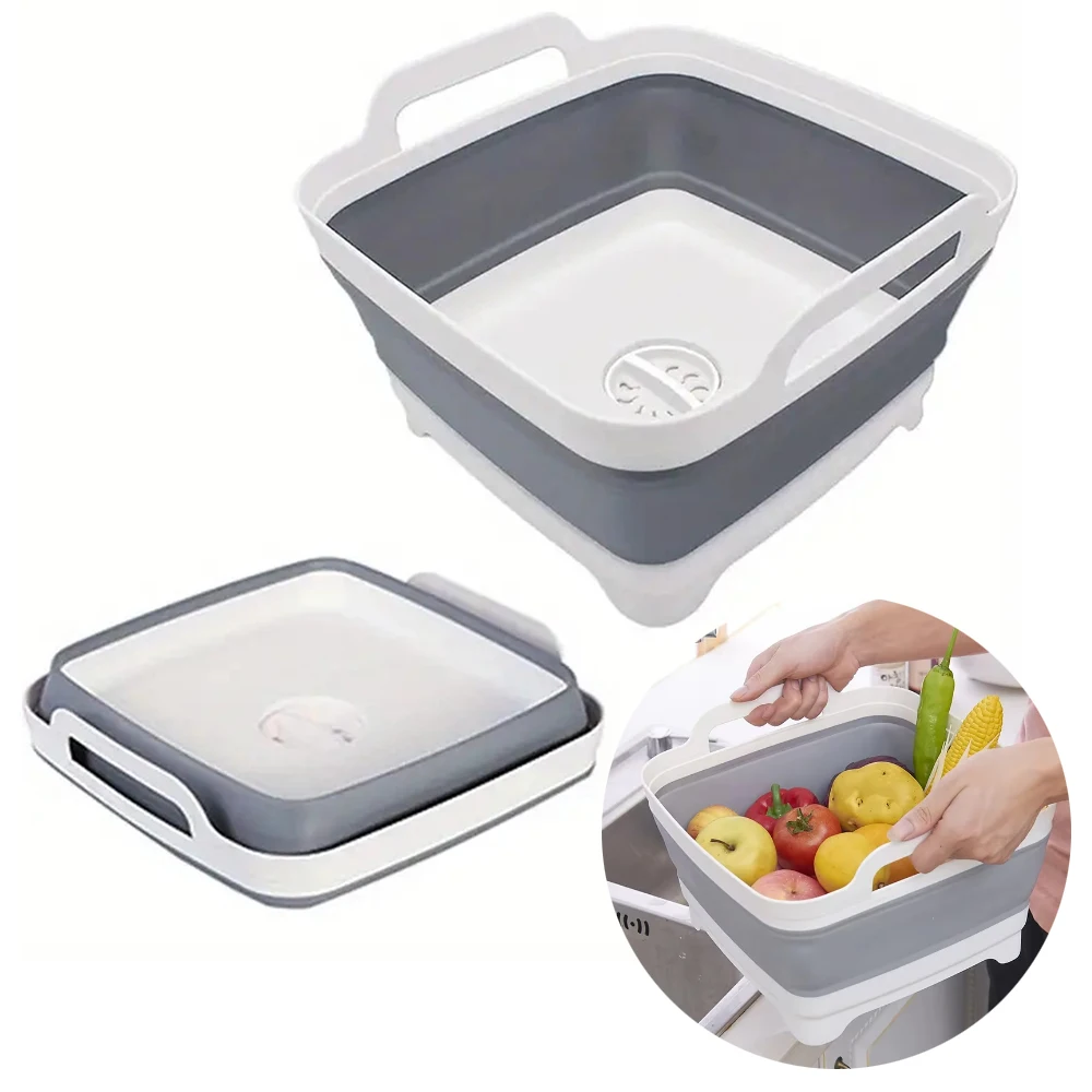 Outdoor Camping Sink - 1Pc 正方形果物野菜洗浄洗面器キッチン製品供給折りたたみシンク排水バスケット旅行屋外キャンプポータブル洗面器
