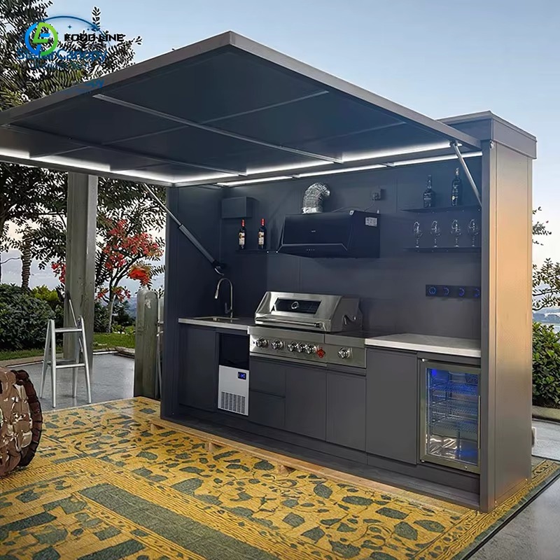 Outdoor Camping Sink - カスタマイズ可能なキャンプ用屋外キッチンセット、多機能BBQアイランドキャビネット（シンク付き）、裏庭・庭園用