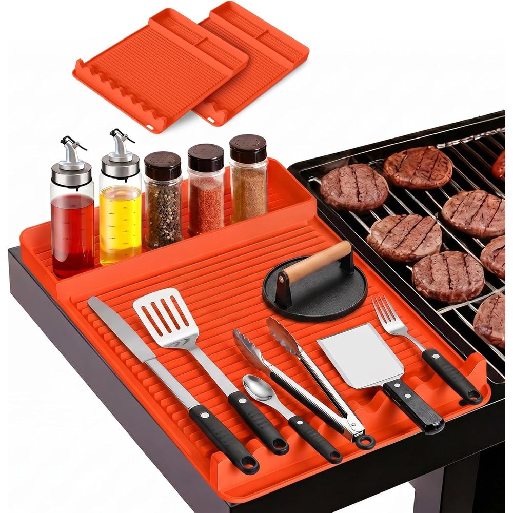 Cooking Outdoor Camping - 耐熱シリコングリルマット - 16x11.5インチ 滑り止めBBQツールマット、屋外調理、キャンプ、テールゲーティング、男性用グリルマット（オレンジ）