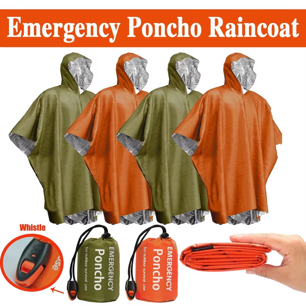 Camping Rain Poncho - 緊急用レインポンチョ 保温ブランケット ポンチョ 防水 アウトドアサバイバル キャンプギア