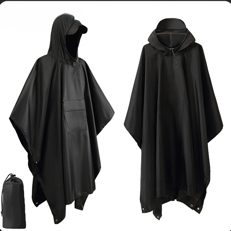 屋外 3 で 1 軍事レインコートフード付きスリーブ防水レイ - Camping Rain Poncho のレビューと価格
