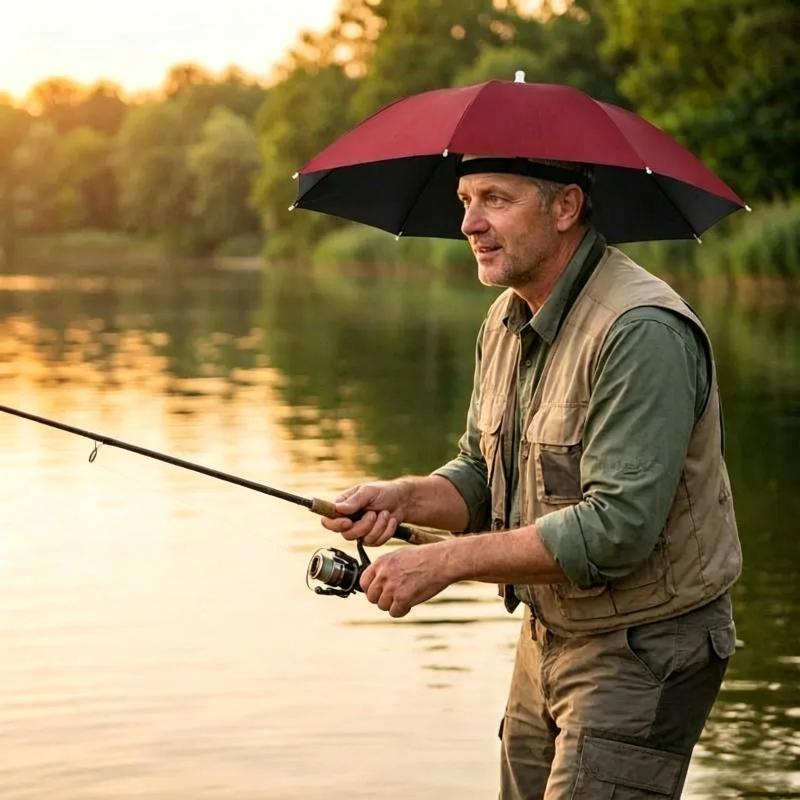 UVカット防水折りたたみ傘帽子ハンズフリーヘッドシェード屋外 - Outdoor Camping Umbrella のレビューと価格