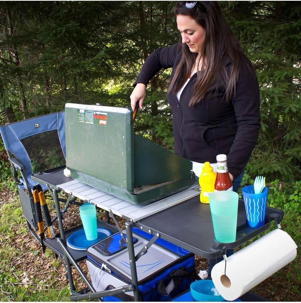 スリム折りたたみ式ポータブルキャンプキッチンテーブル、耐熱ト - Cooking Outdoor Camping のレビューと価格