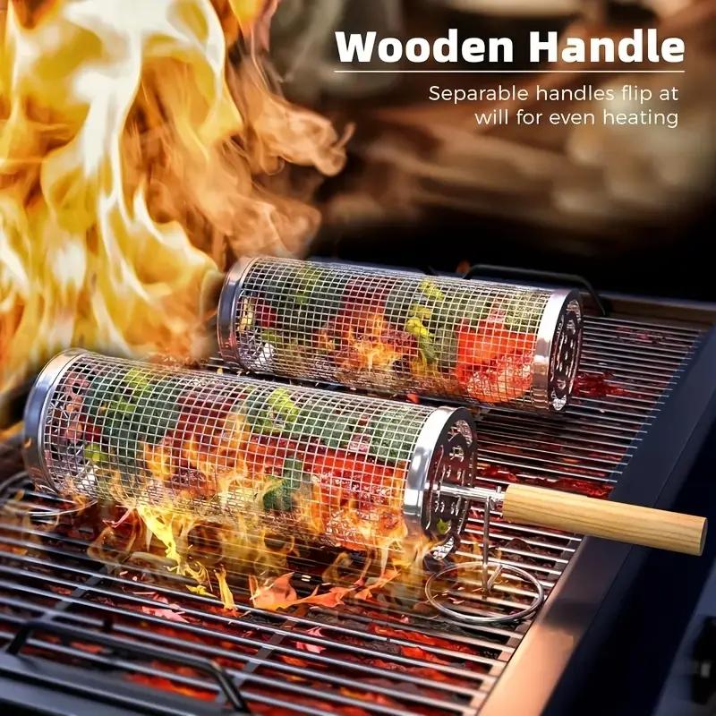 食品グレードのステンレス製丸型回転BBQグリルバスケットセッ - Cooking Outdoor Camping のレビューと価格