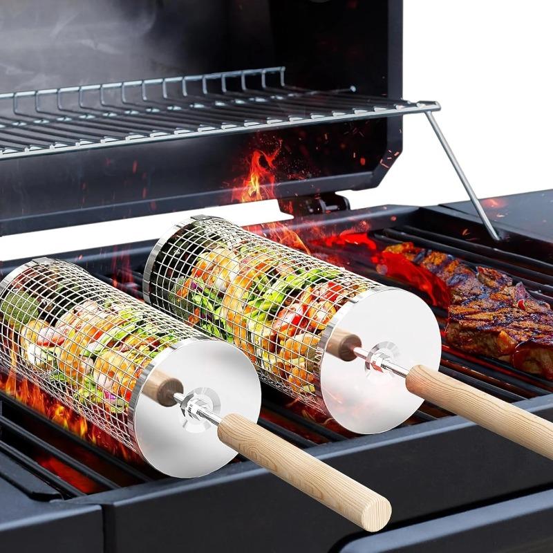 食品グレードのステンレス製丸型回転BBQグリルバスケットセッ - Cooking Outdoor Camping のレビューと価格
