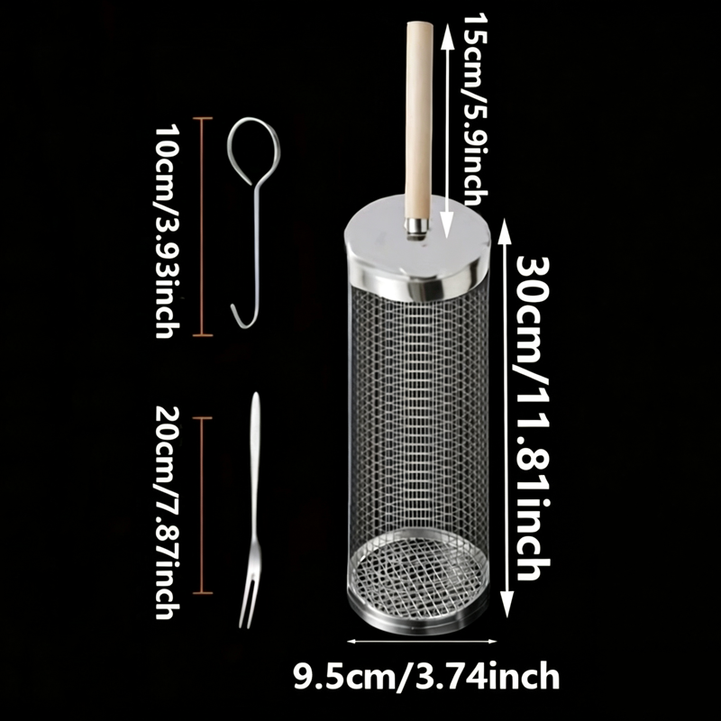 食品グレードのステンレス製丸型回転BBQグリルバスケットセッ - Cooking Outdoor Camping のレビューと価格