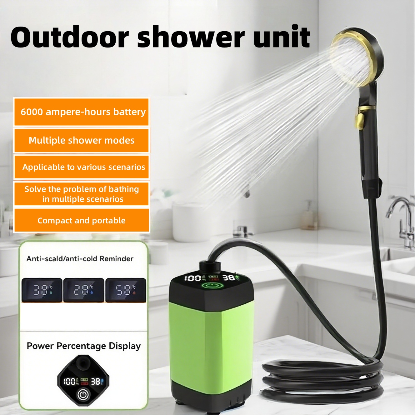 ポータブル屋外電気シャワーユニット、長時間バッテリー駆動、キ - Battery Outdoor Camping のレビューと価格