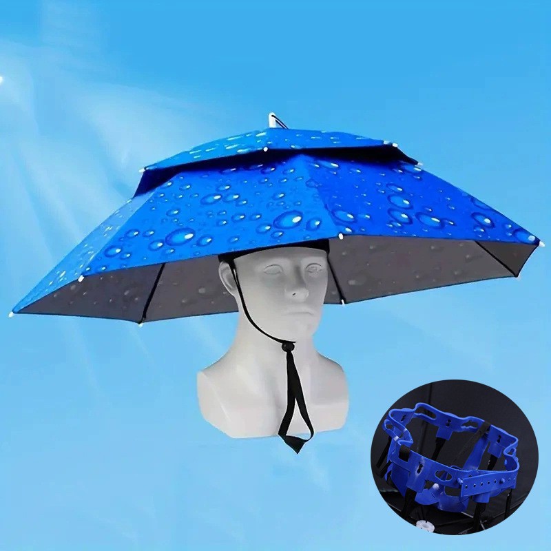 二層式調節可能釣り傘帽子 折りたたみ式ハンズフリーヘッドサン - Outdoor Camping Umbrella のレビューと価格
