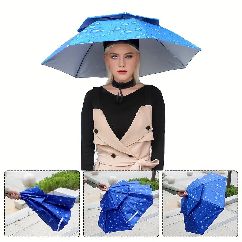 二層式調節可能釣り傘帽子 折りたたみ式ハンズフリーヘッドサン - Outdoor Camping Umbrella のレビューと価格