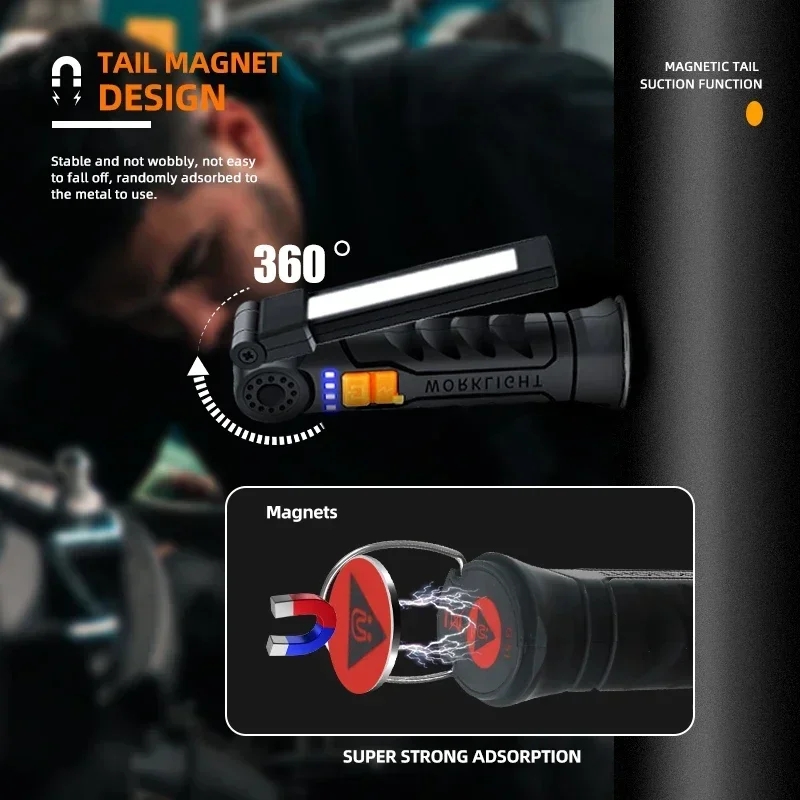 ポータブル COB LED 懐中電灯 USB 充電式ワークラ - Battery Outdoor Camping のレビューと価格
