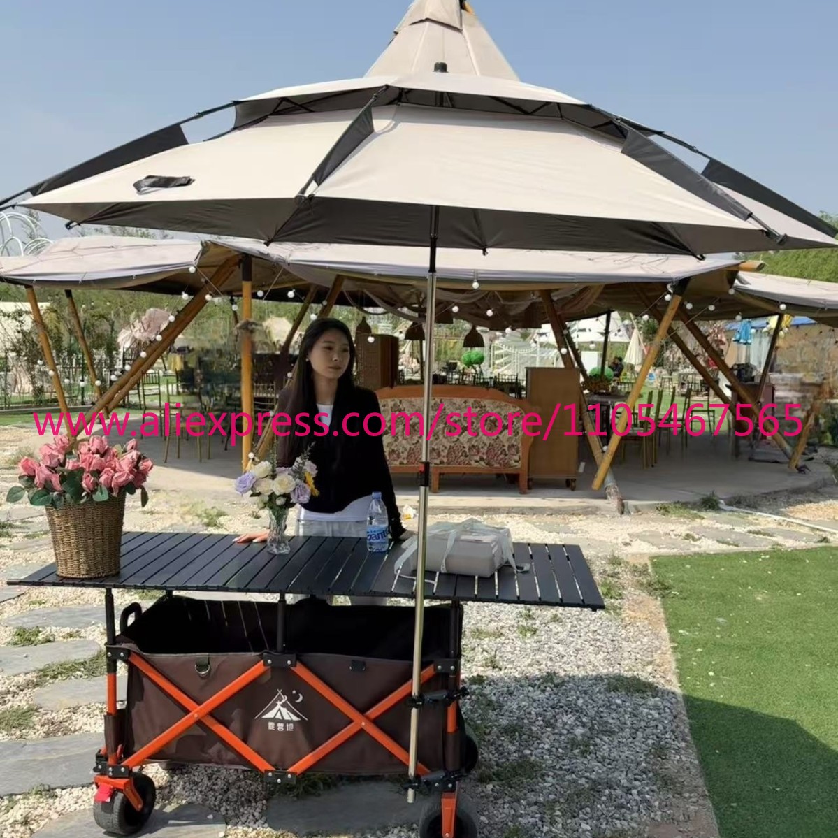 1個入りキャンピングカースタンド大型折りたたみ式トロリー屋外 - Outdoor Camping Umbrella のレビューと価格