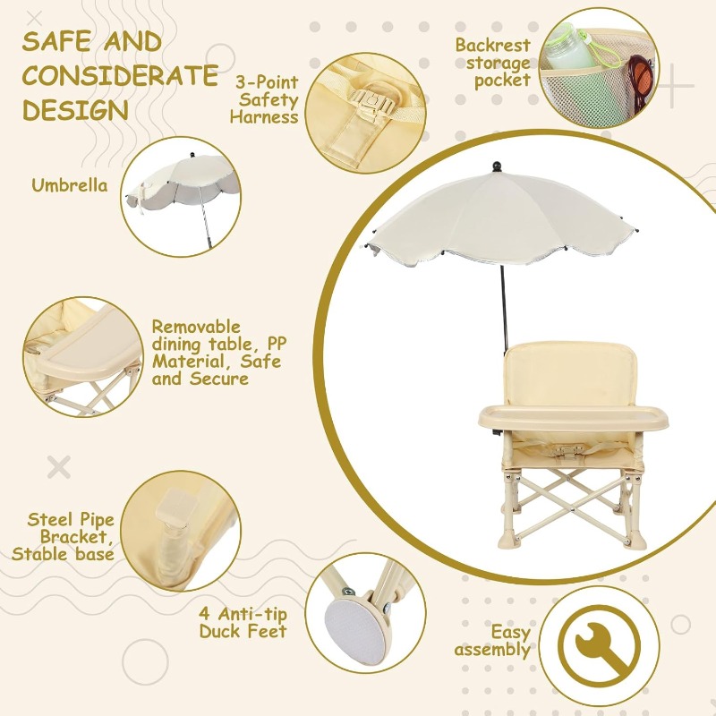 ベビー用屋外ビーチチェア、傘付き背もたれポケット、シートベル - Outdoor Camping Umbrella のレビューと価格