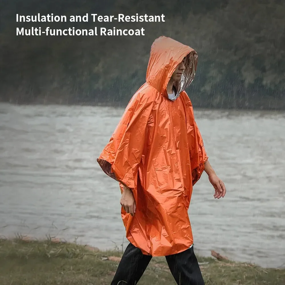 アルミコーティングされたフード付き緊急用レインポンチョPE防 - Camping Rain Poncho のレビューと価格