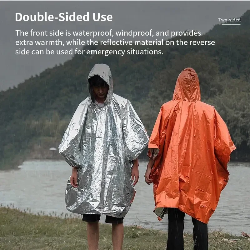 アルミコーティングされたフード付き緊急用レインポンチョPE防 - Camping Rain Poncho のレビューと価格