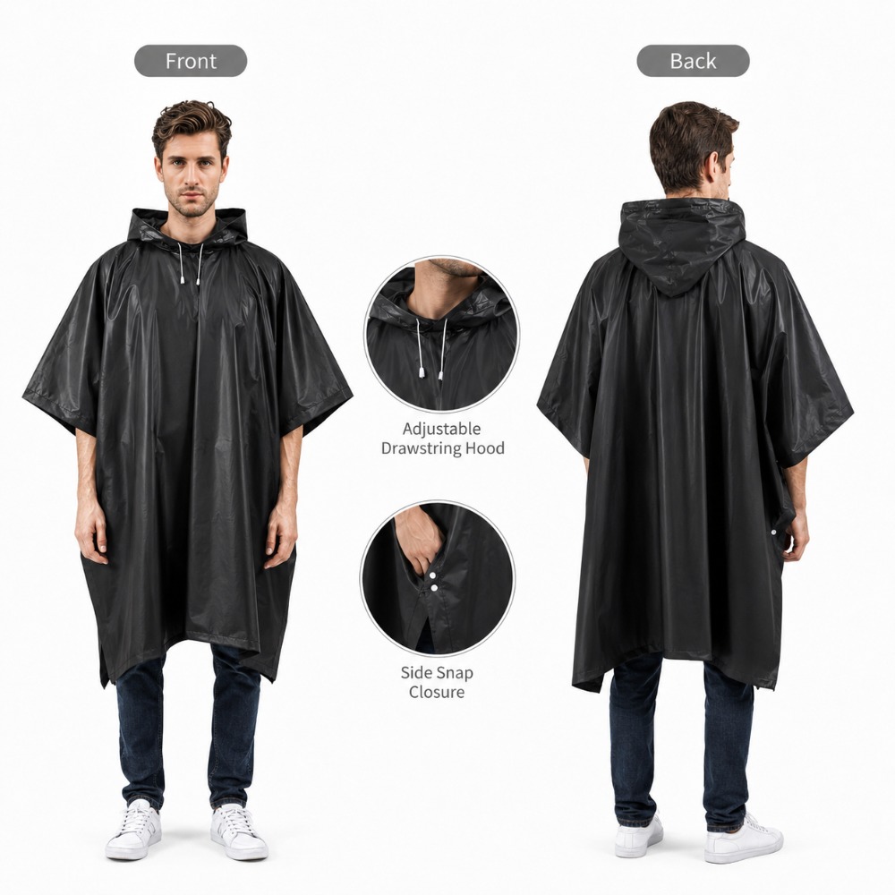3 in 1 防水レインポンチョ フード付き袖付き アウトド - Camping Rain Poncho のレビューと価格