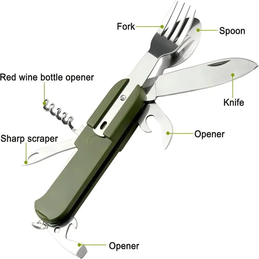キャンプ用品 5-in-1 ステンレス製トラベルセット、多機 - Outdoor Camping Essential Gear のレビューと価格