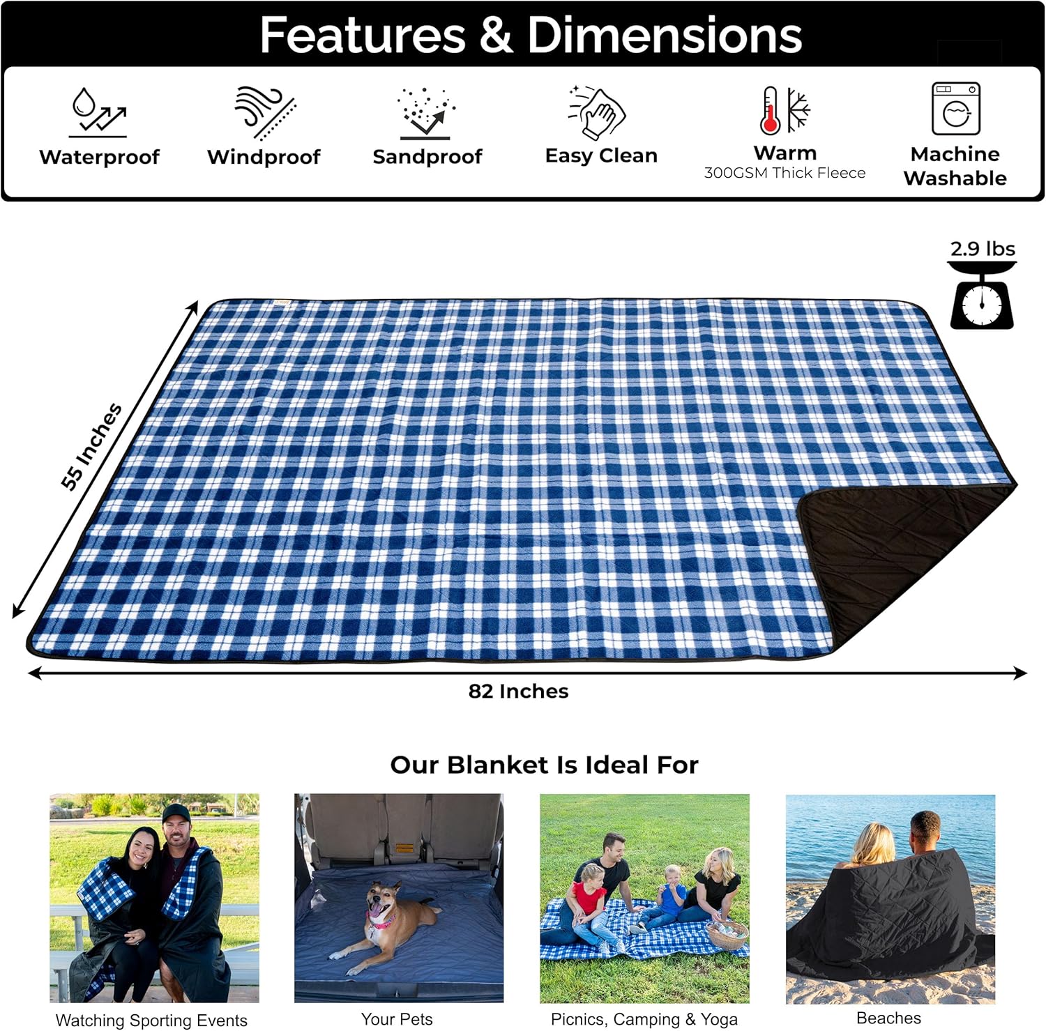 大型防水アウトドアブランケット - 超厚手プレミアムキルティ - Outdoor Camping Blanket のレビューと価格