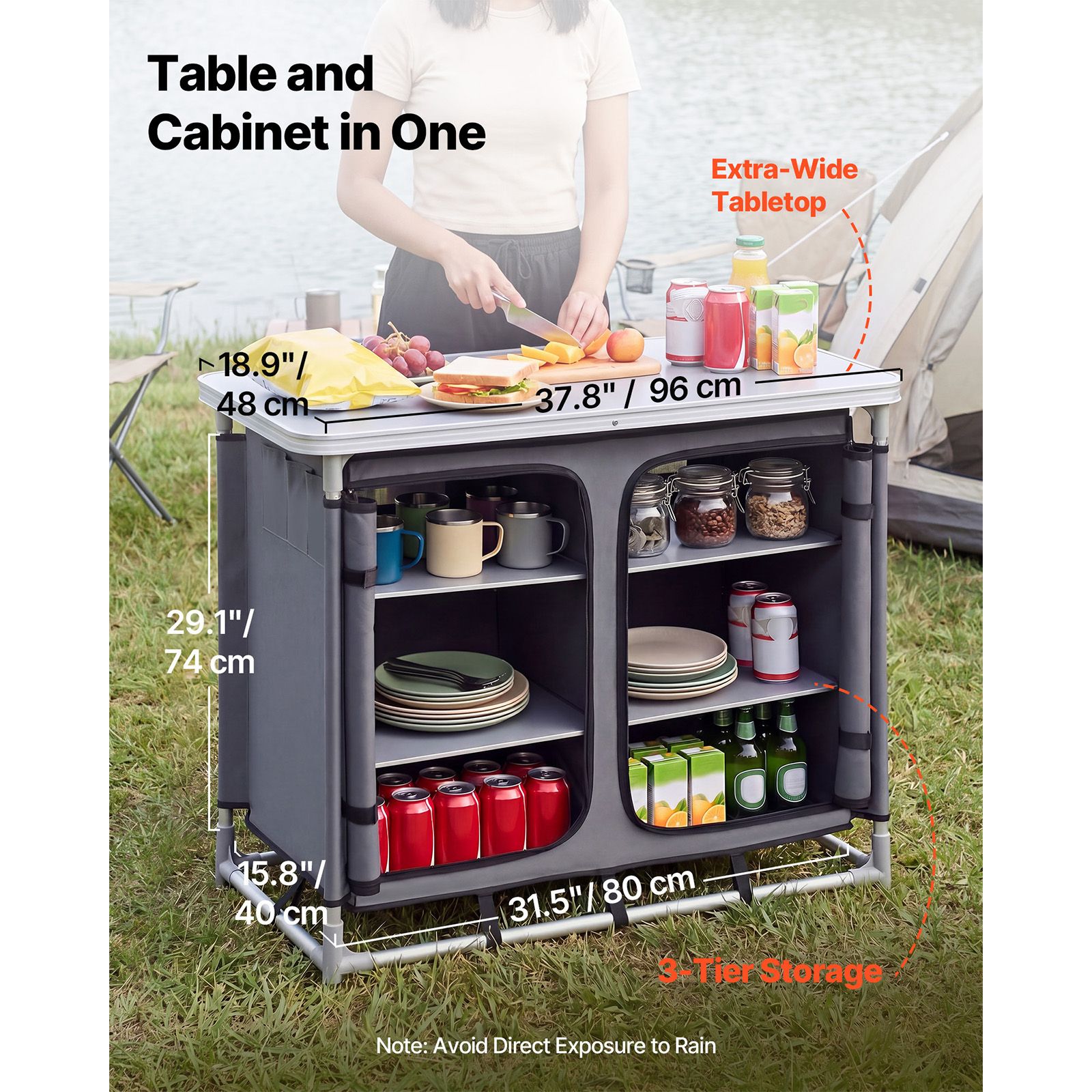 キャンプ用収納キャビネット、屋外用ポータブルアルミ製軽量テー - Outdoor Camping Kitchen Setup のレビューと価格