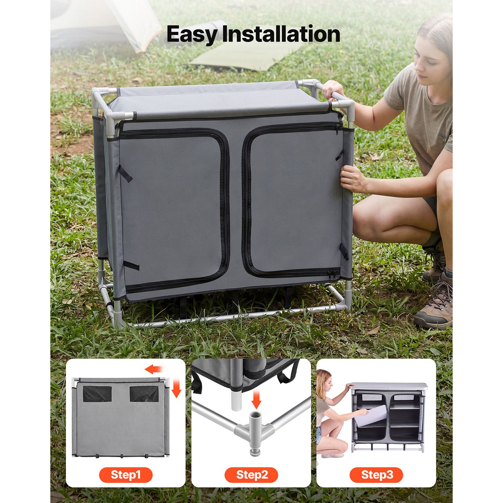 キャンプ用収納キャビネット、屋外用ポータブルアルミ製軽量テー - Outdoor Camping Kitchen Setup のレビューと価格