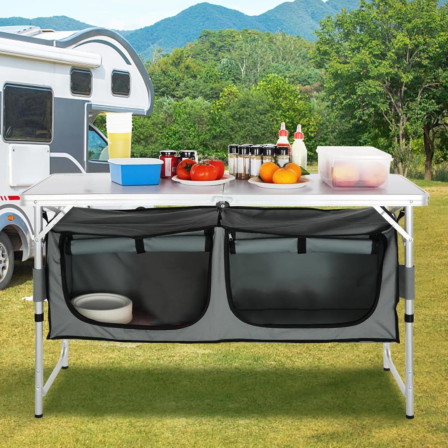 キャンプキッチンステーション、高さ調節可能な折りたたみ式アウ - Outdoor Camping Kitchen Setup のレビューと価格
