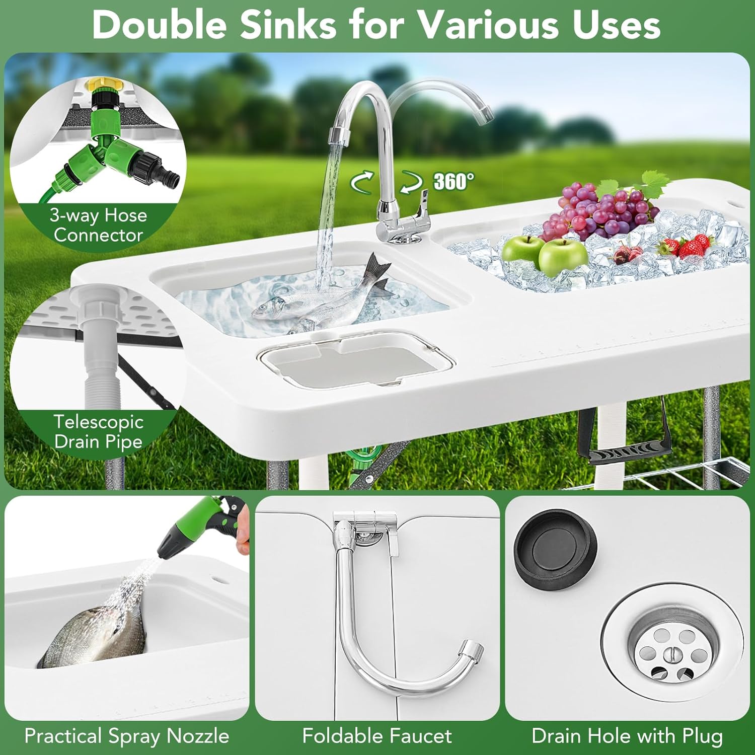 高品質屋外キャンプ用折りたたみ式魚洗浄台（シンク2個、スプレ - Outdoor Camping Sink のレビューと価格